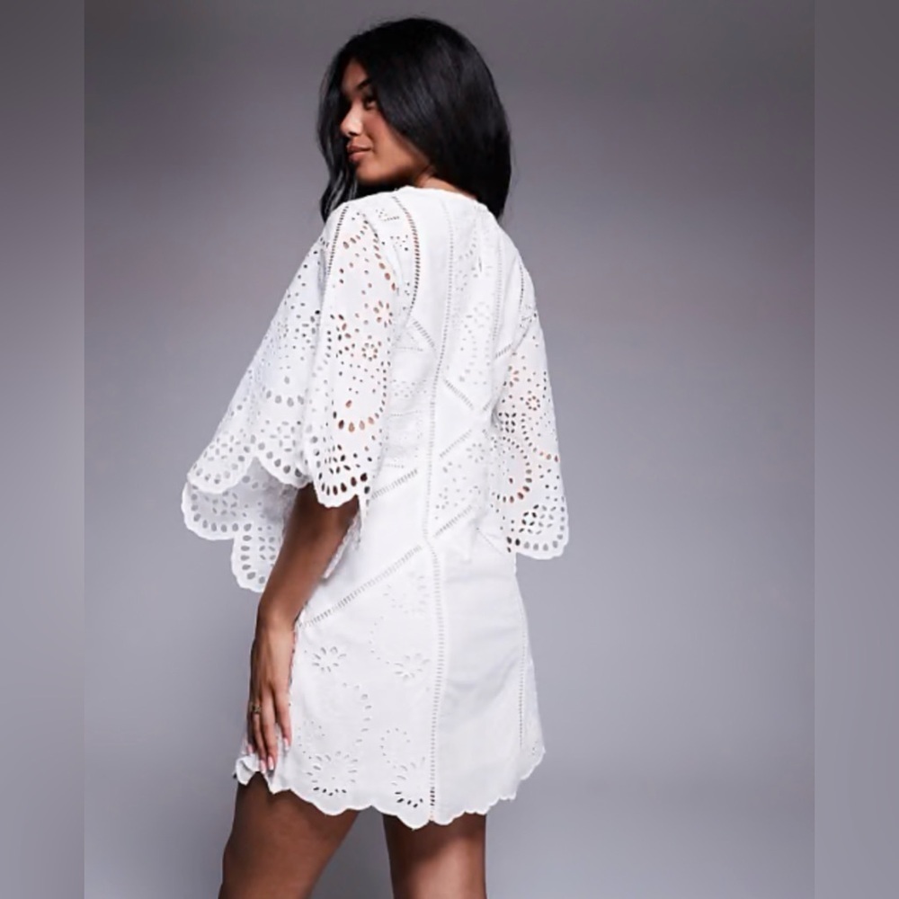 AllSaints Organic Cotton Eyelet Embroidered White Lined Dress US 8 NWOT - Picture 11 of 11